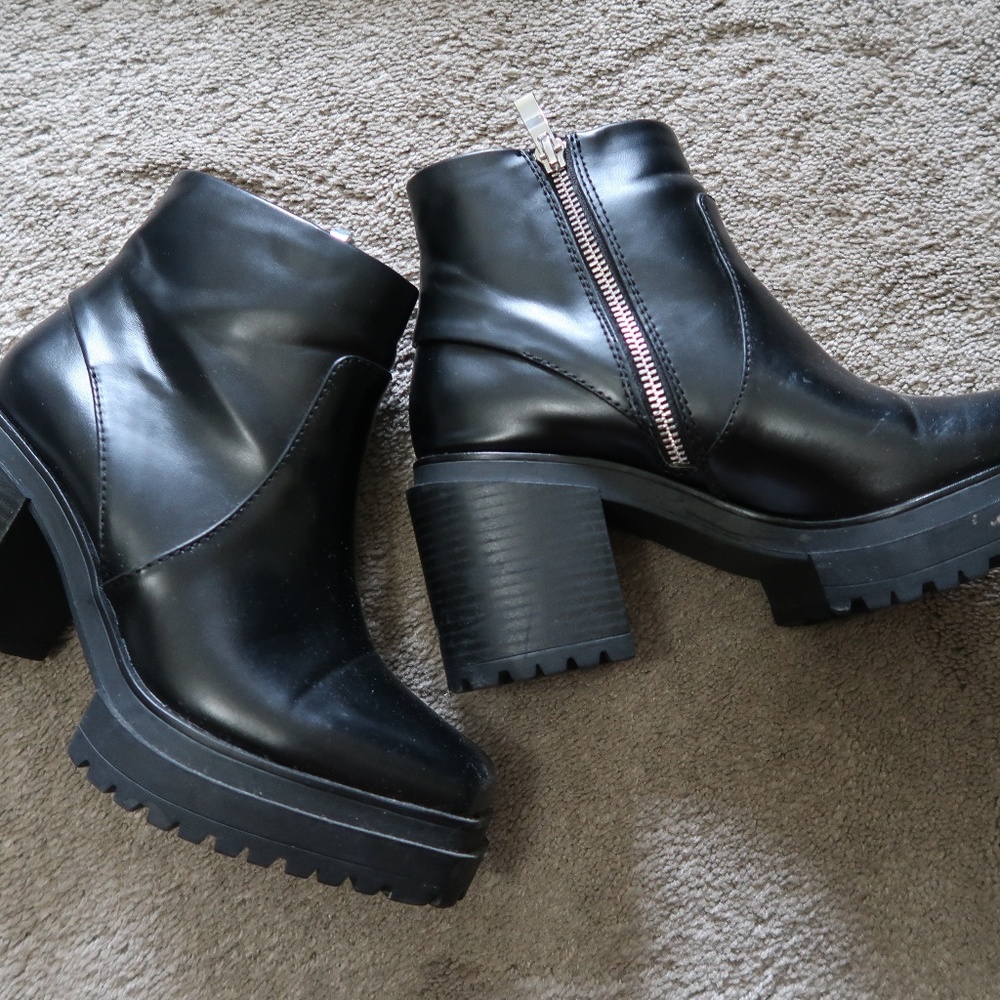 Zara Leather Platform Ankle Boots